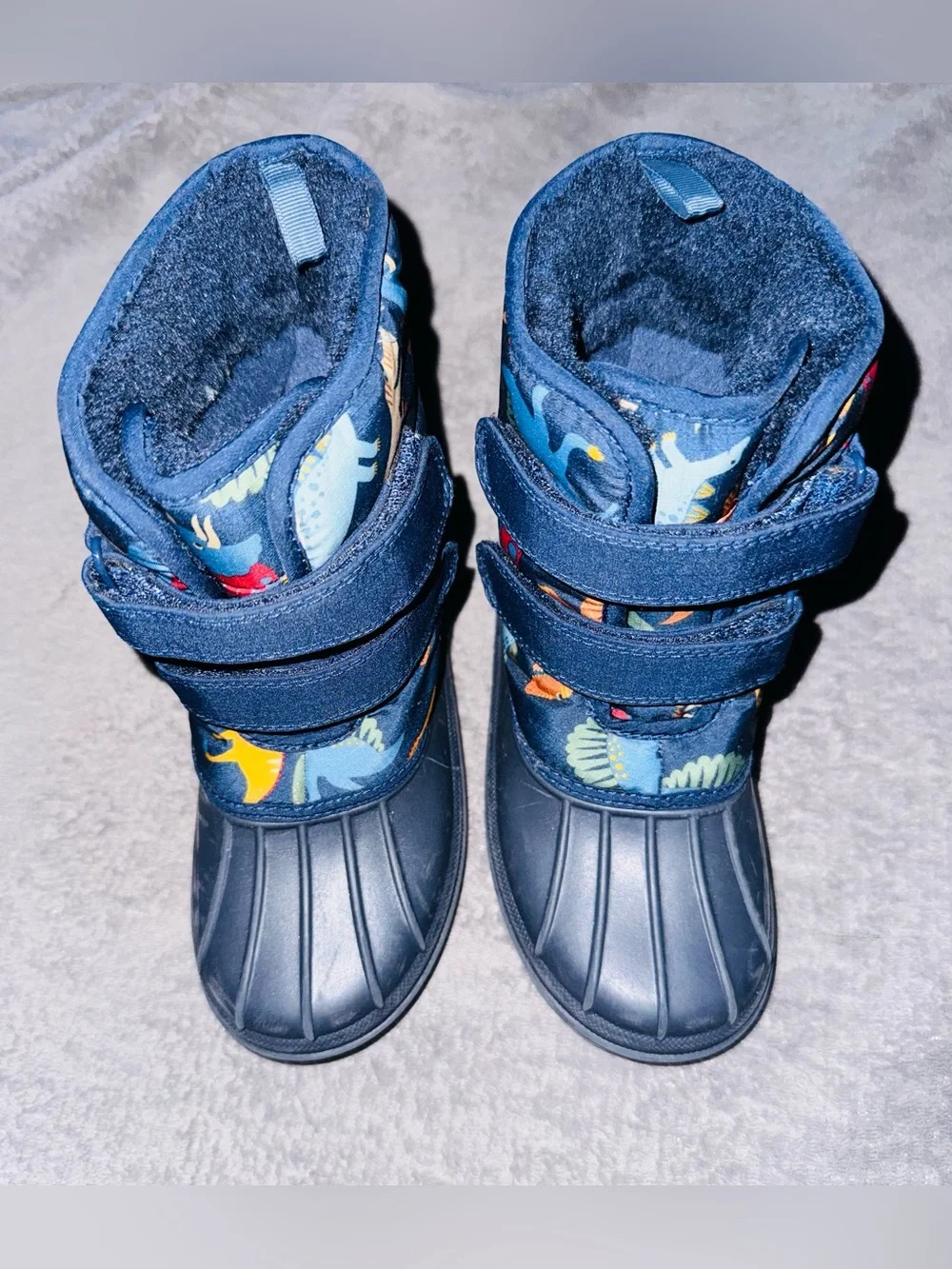 Toddler Boy Navy Dino Snow Boots with Velcro Straps